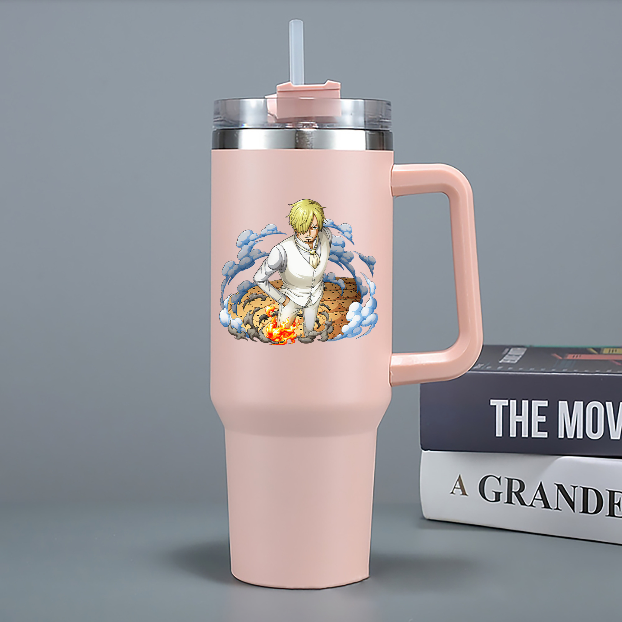 ワンピース サンジ ONE PIECE Sanji 1200mL車用タンブラー - クリスタルステッカー（プラスチックストロー付き）